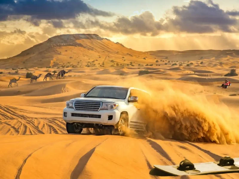 FULL Package Desert Safari Adventures tour Dubai Bike, SUV Camel, Food, Shows