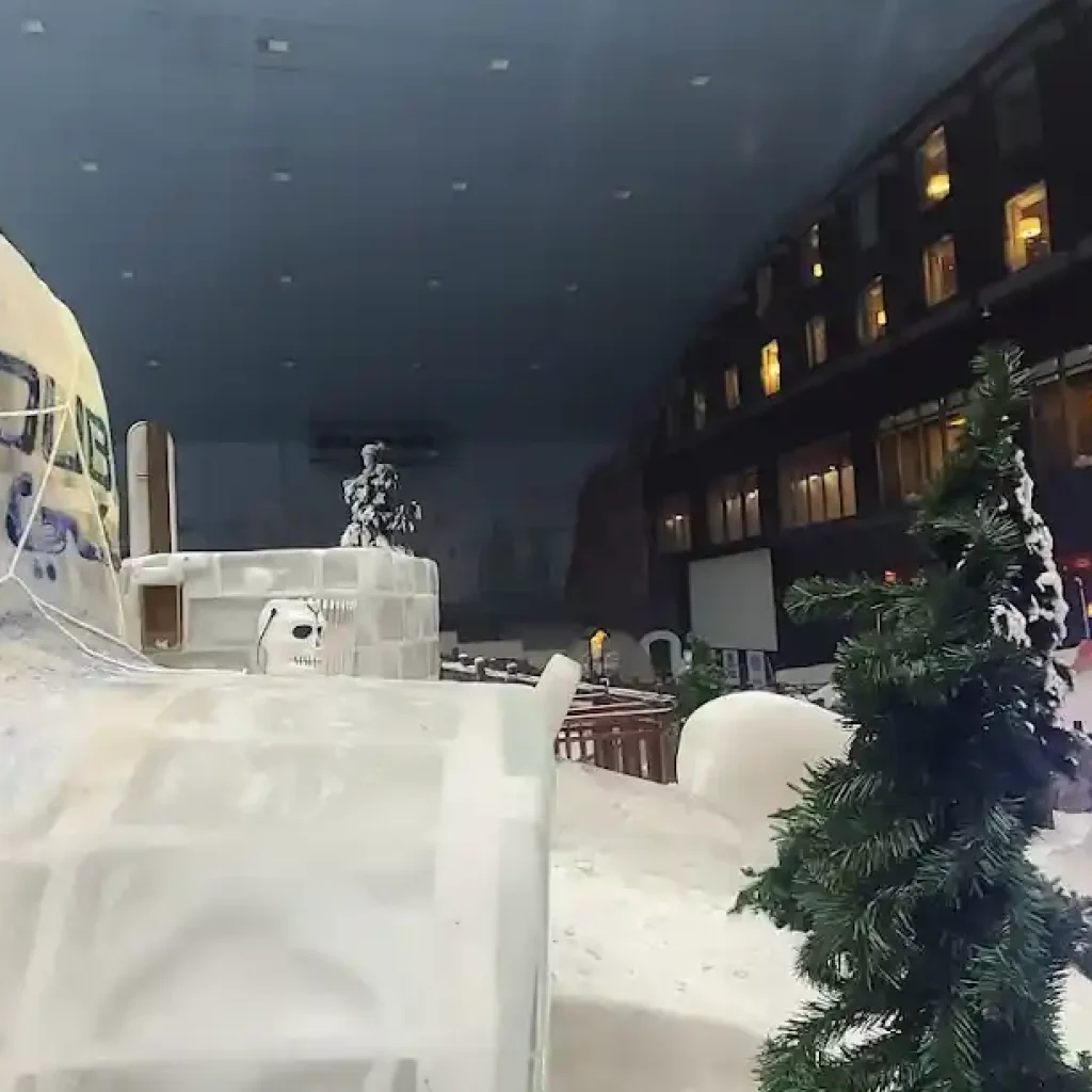 Snow Park – Ski Dubai With a 22,500 square meter indoor ski area, it is a ski resort. The park is maintained at a temperature of between -1 to -4 Celsius all year long. It is a section of Dubai, United Arab Emirates' Mall of the Emirates, one of the largest shopping complexes in the world.